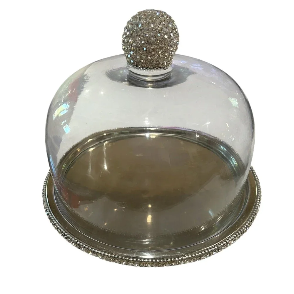 Crystal Rhinestone Pedestal Cake Stand Pastry Keeper w Metal Base